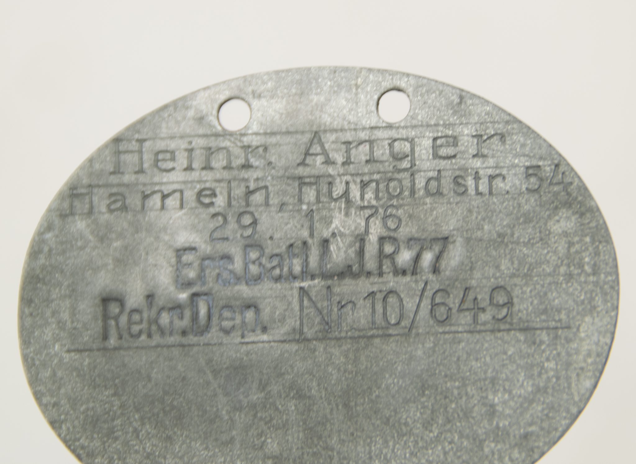 Erkennungsmarke (EKM) WWI Ers. Batl. L.I.R.77 Rekr. Dep. Nr.10 649 (3) Erkennungsmarke (EKM) WWI Ers. Batl. L.I.R.77 Rekr. Dep. Nr.10 649