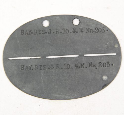 Erkennungsmarke (EKM) World War I Bay.Res.I.R.10.4.K.Nr.205