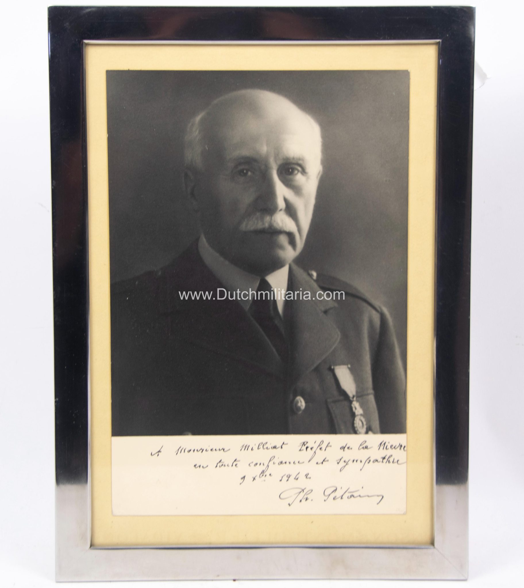 (France) Marshal Pétain framed photo + dedication - RARE - Image 3