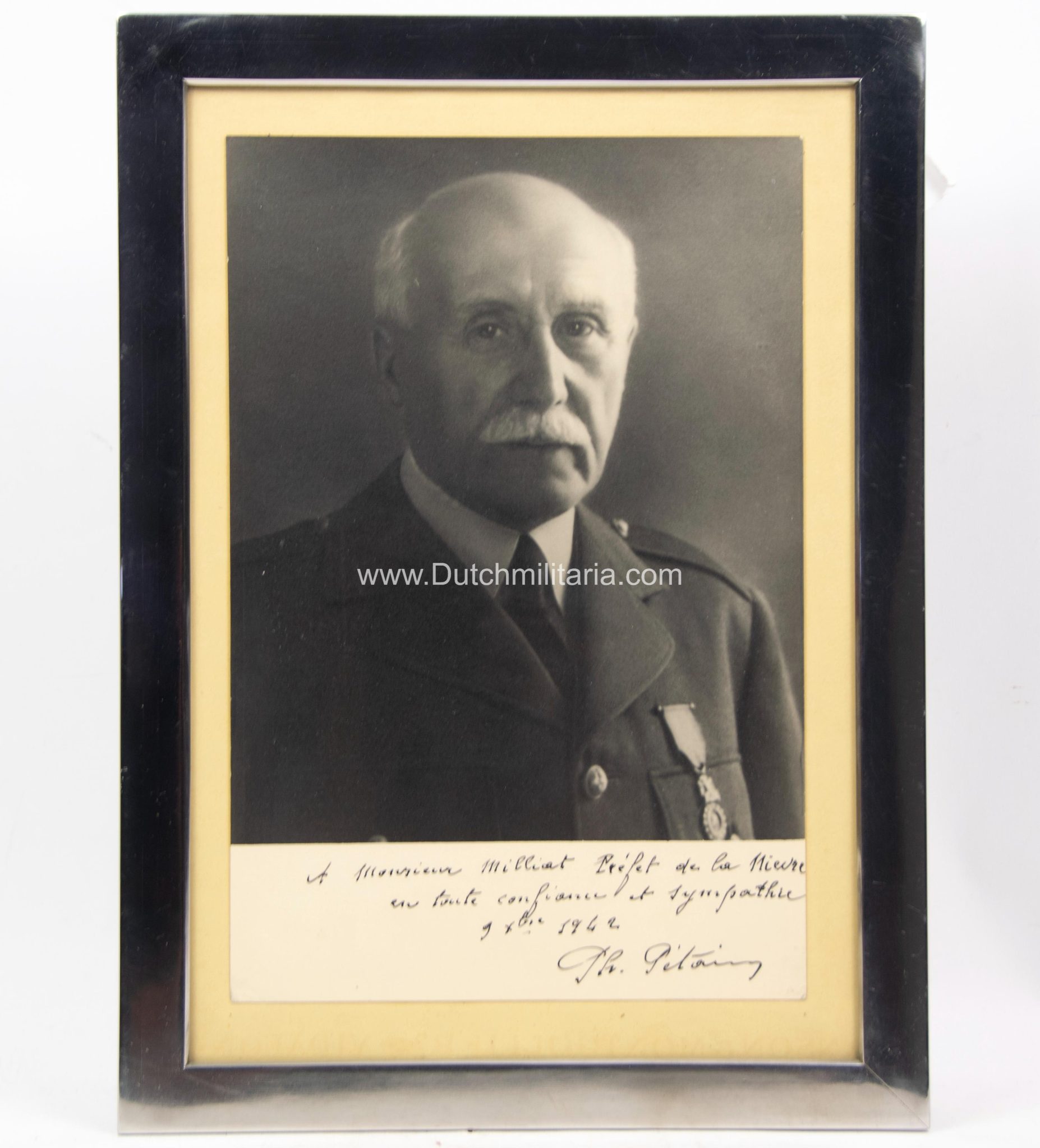 (France) Marshal Pétain framed photo + dedication - RARE - Image 4