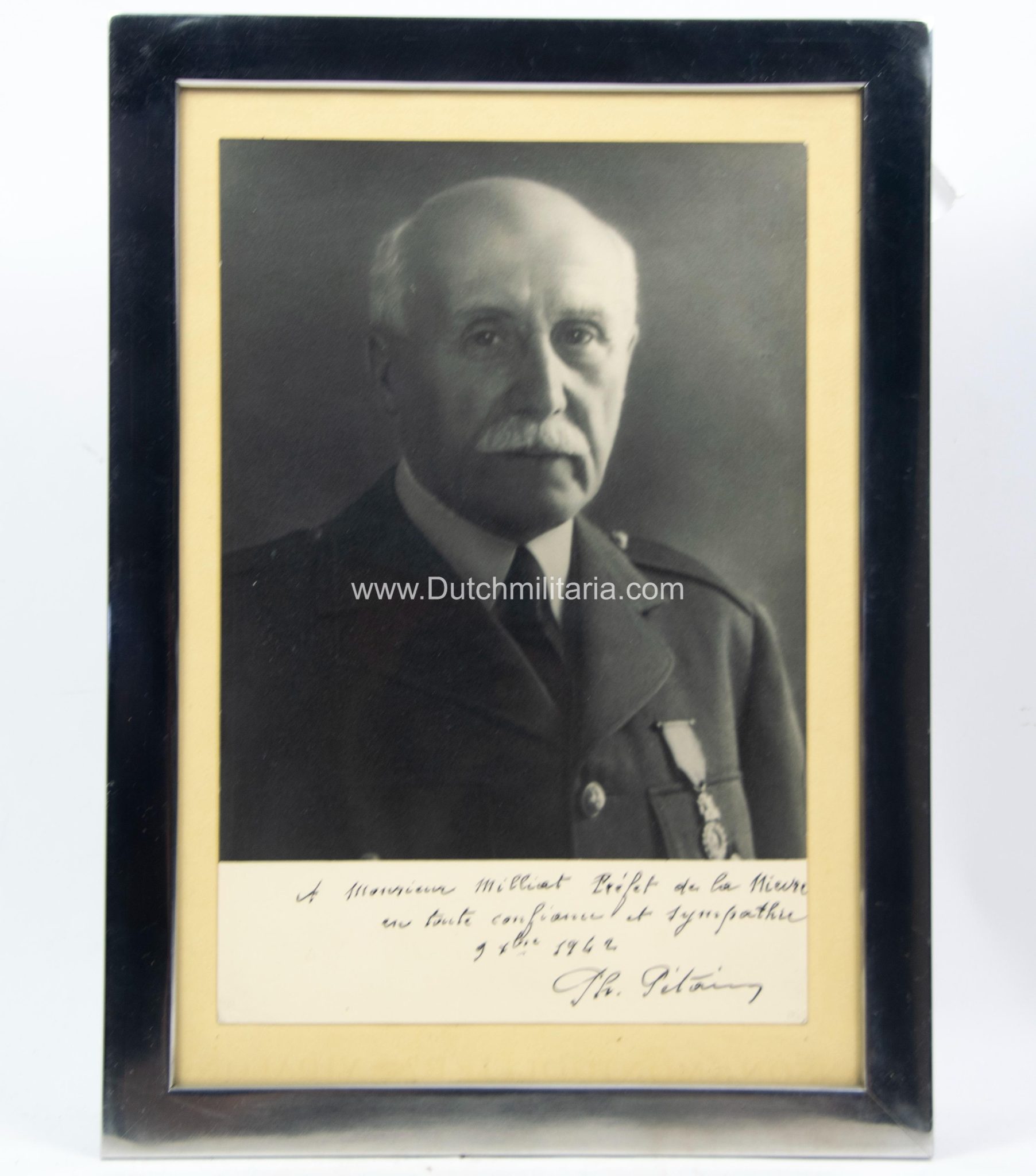 (France) Marshal Pétain framed photo + dedication - RARE - Image 9