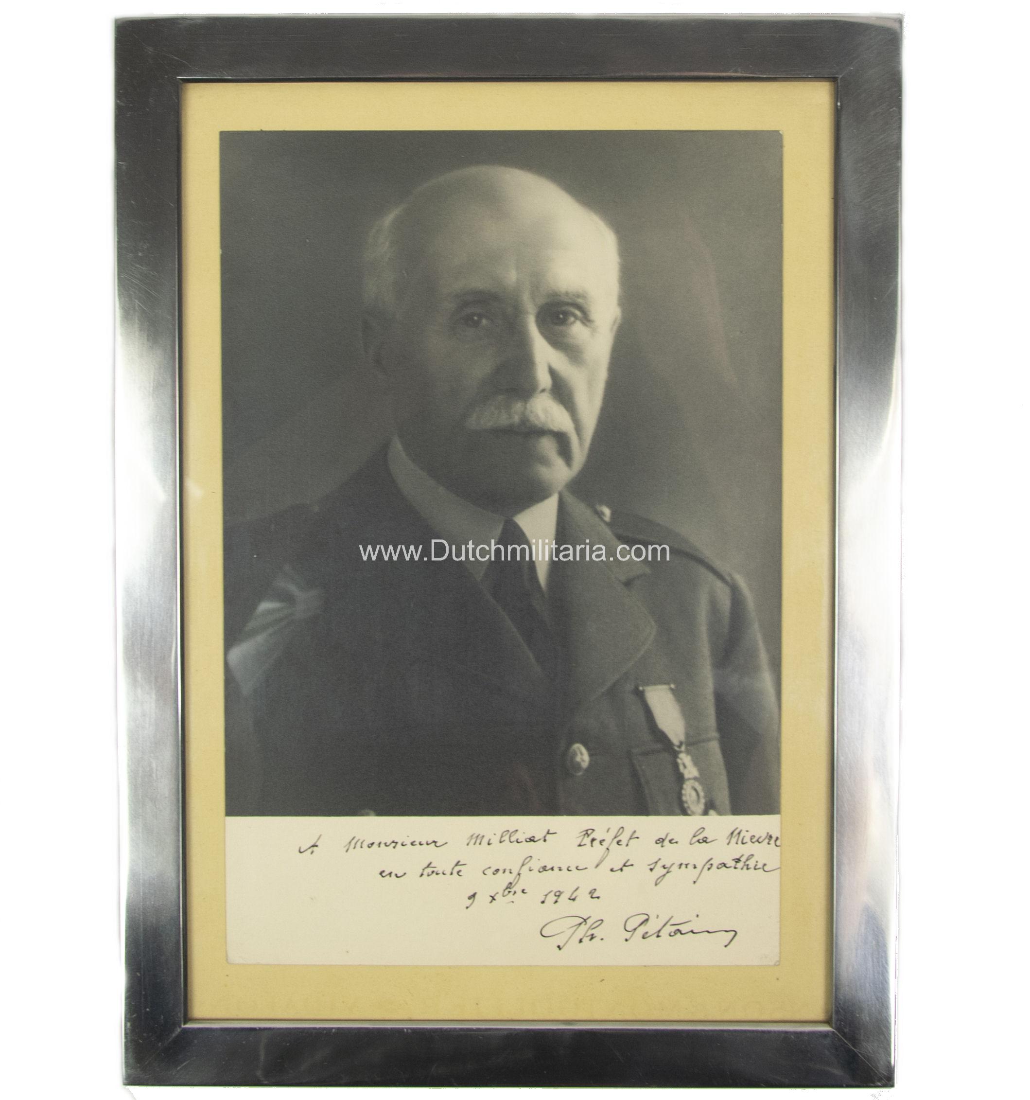 (France) Marshal Pétain framed photo + dedication - RARE