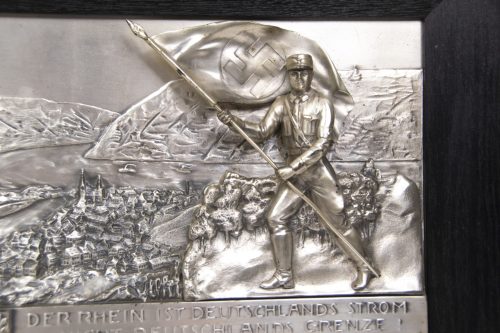 Large N.S.D.A.P Ortsgruppe Atzbach 1940 plaque Der Rhein ist Deutschlands Strom - Nicht Deutschlands Grenze (49x33 cm) - Very Rare