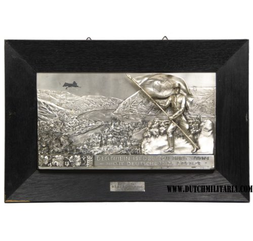 Large N.S.D.A.P Ortsgruppe Atzbach 1940 plaque Der Rhein ist Deutschlands Strom - Nicht Deutschlands Grenze (49x33 cm) - Very Rare