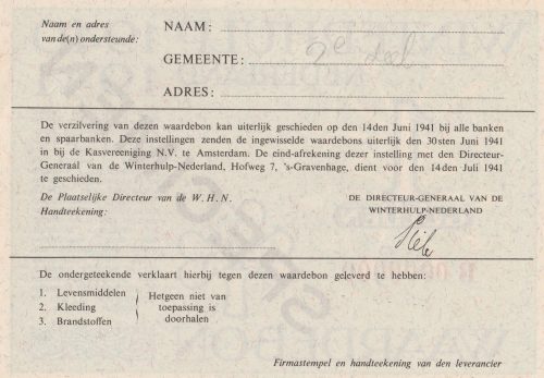 Winterhulp Nederland 1940-1941 (WHN) 1 Gulden Waardebon (Specimen)
