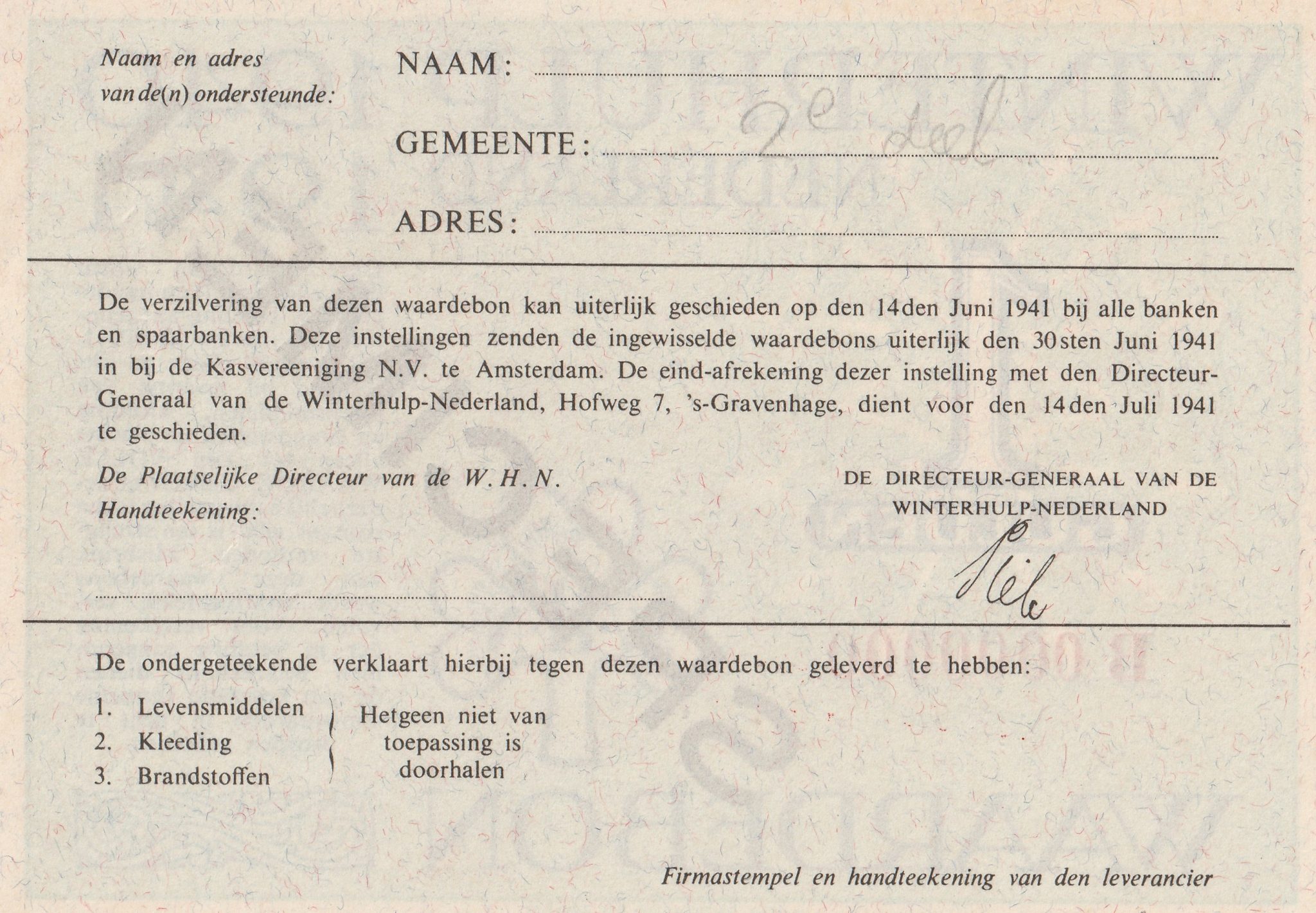 Winterhulp Nederland 1940-1941 (WHN) 1 Gulden Waardebon (Specimen) (2) Winterhulp Nederland 1940-1941 (WHN) 1 Gulden Waardebon (Specimen)