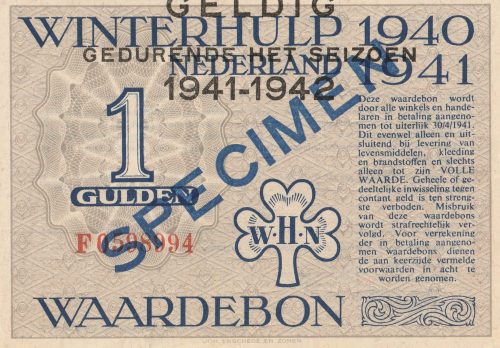 Winterhulp Nederland 1940-1941 (WHN) 0,50 GLD. Waardebon (Specimen) with blue and black print