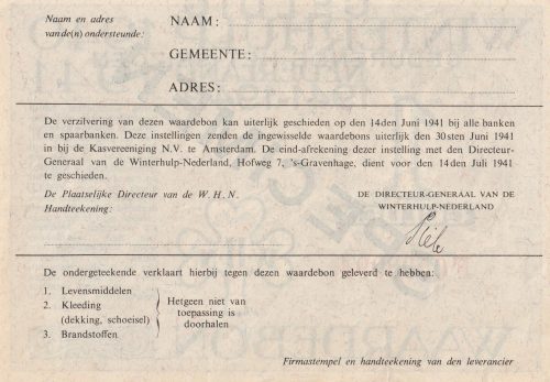 Winterhulp Nederland 1940-1941 (WHN) 0,50 GLD. Waardebon (Specimen) with blue and black print