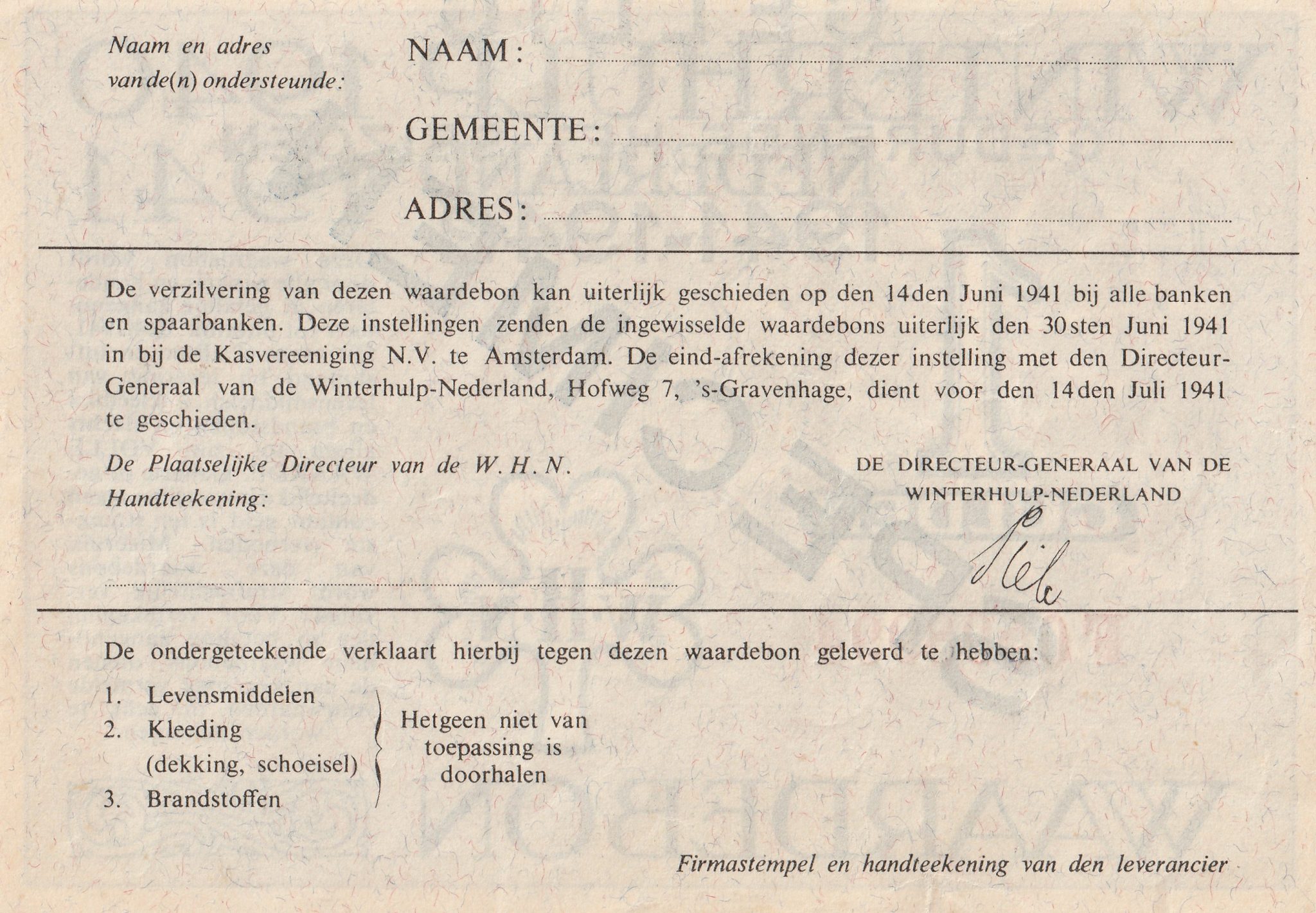 Winterhulp Nederland 1940-1941 (WHN) 0,50 GLD. Waardebon (Specimen) with blue and black print (2) Winterhulp Nederland 1940-1941 (WHN) 0,50 GLD. Waardebon (Specimen) with blue and black print