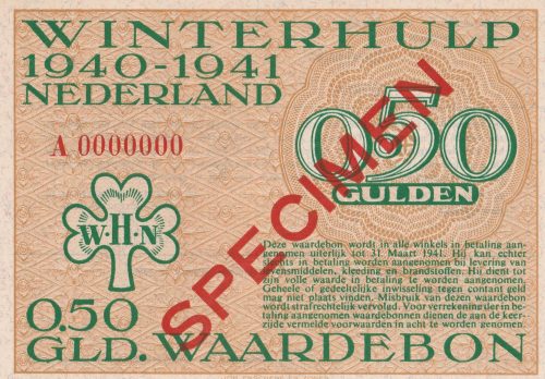 Winterhulp Nederland 1940-1941 (WHN) 0,50 Gulden Waardebon (Specimen)