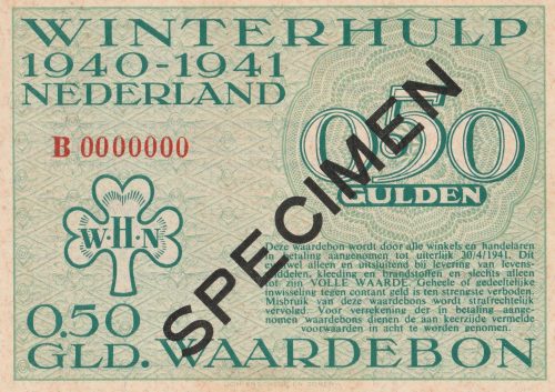 Winterhulp Nederland 1940-1941 (WHN) 0,50 Gulden Waardebon (Specimen)