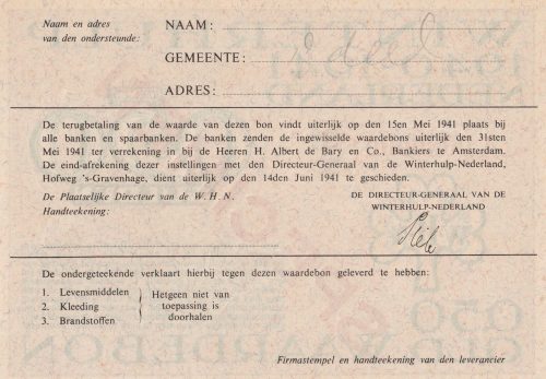 Winterhulp Nederland 1940-1941 (WHN) 0,50 Gulden Waardebon (Specimen)