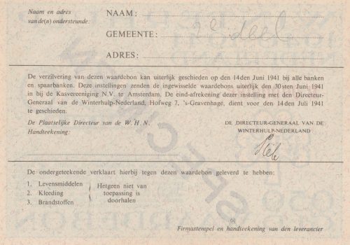 Winterhulp Nederland 1940-1941 (WHN) 0,50 Gulden Waardebon (Specimen)