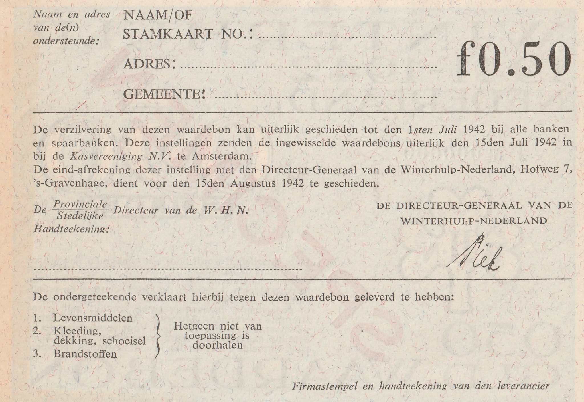 Winterhulp Nederland 1940-1941 (WHN) 0,50 Gulden Waardebon (Specimen) (2) Winterhulp Nederland 1940-1941 (WHN) 0,50 Gulden Waardebon (Specimen)
