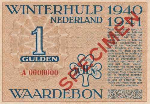 Winterhulp Nederland 1940-1941 (WHN) 1 Gulden Waardebon (Specimen)