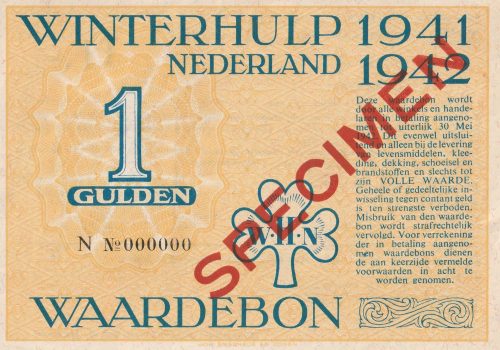 Winterhulp Nederland 1940-1941 (WHN) 1 Gulden Waardebon (Specimen)