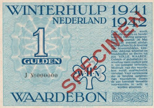 Winterhulp Nederland 1940-1941 (WHN) 1 Gulden Waardebon (Specimen)