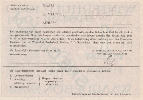 Winterhulp Nederland 1940-1941 (WHN) 1 Gulden Waardebon (Specimen)