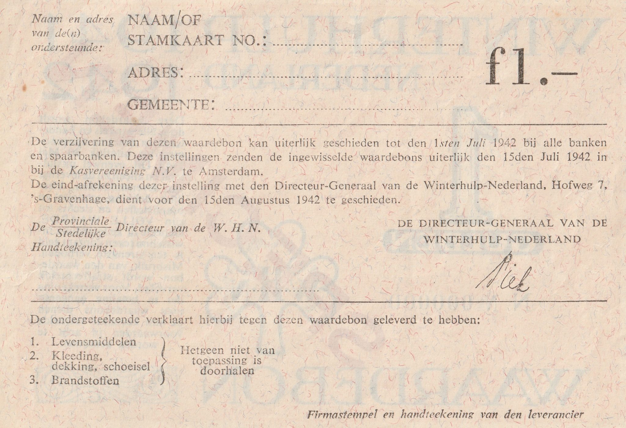Winterhulp Nederland 1940-1941 (WHN) 1 Gulden Waardebon (Specimen) (2) Winterhulp Nederland 1940-1941 (WHN) 1 Gulden Waardebon (Specimen)
