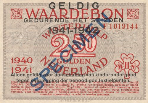 Winterhulp Nederland 1940-1941 (WHN) 2,50 Gulden Waardebon (Specimen)