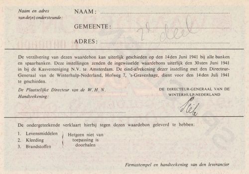 Winterhulp Nederland 1940-1941 (WHN) 2,50 Gulden Waardebon (Specimen)