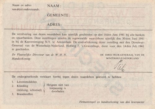 Winterhulp Nederland 1940-1941 (WHN) 2,50 Gulden Waardebon (Specimen)