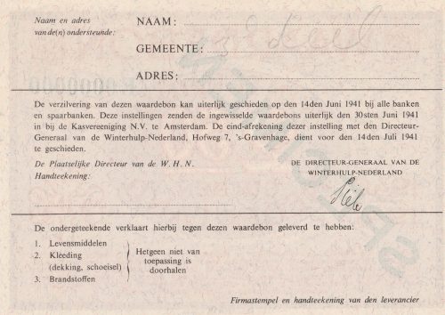 Winterhulp Nederland 1940-1941 (WHN) 2,50 Gulden Waardebon (Specimen)