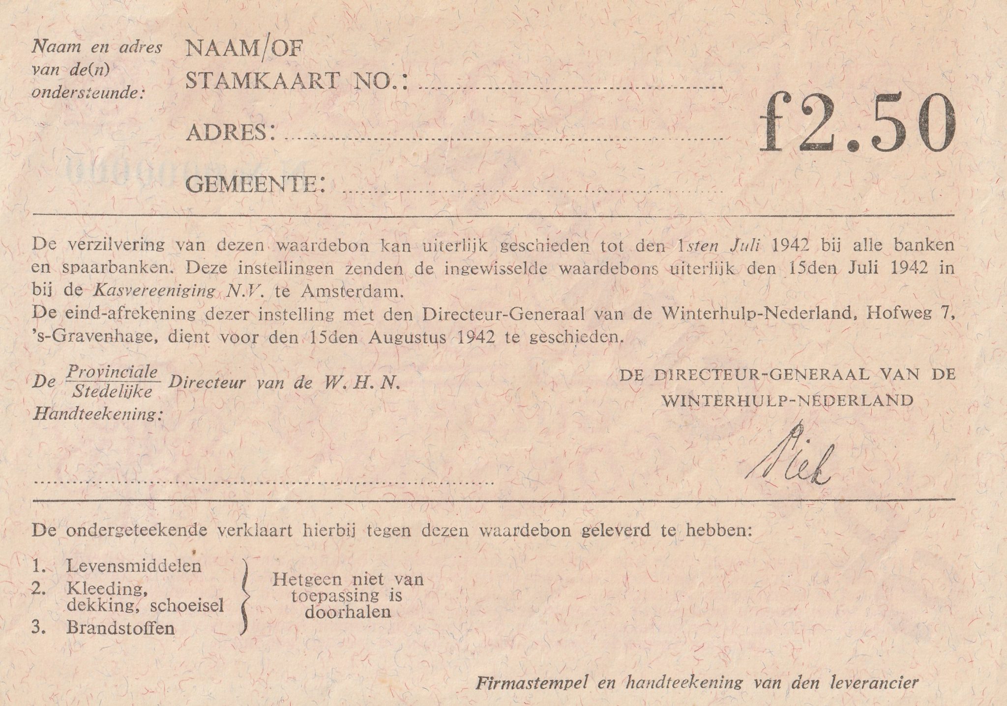 Winterhulp Nederland 1940-1941 (WHN) 2,50 Gulden Waardebon (Specimen) (2) Winterhulp Nederland 1940-1941 (WHN) 2,50 Gulden Waardebon (Specimen)