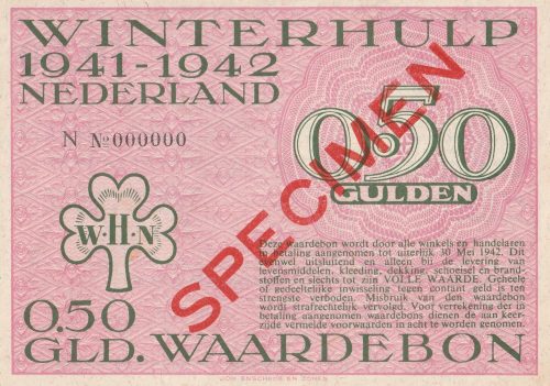 Winterhulp Nederland 1941-1942 (WHN) 0,50 Gulden Waardebon (Specimen)