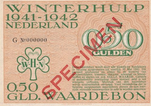 Winterhulp Nederland 1941-1942 (WHN) 0,50 Gulden Waardebon (Specimen)