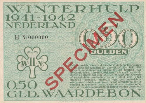 Winterhulp Nederland 1941-1942 (WHN) 0,50 Gulden Waardebon (Specimen)