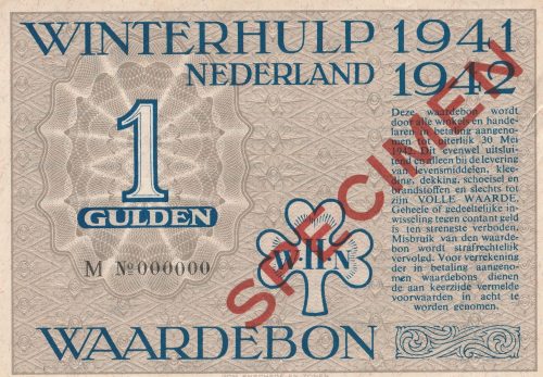 Winterhulp Nederland 1941-1942 (WHN) 1 Gulden Waardebon (Specimen)