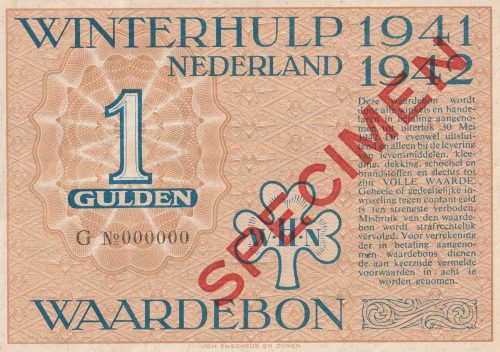 Winterhulp Nederland 1941-1942 (WHN) 1 Gulden Waardebon (Specimen)