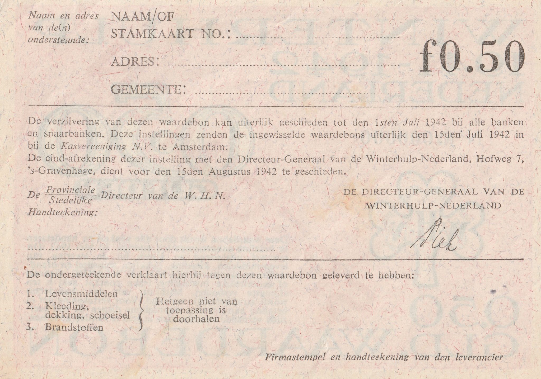 Winterhulp Nederland 1941-1942 (WHN) 0,50 Gulden Waardebon (Specimen) (2) Winterhulp Nederland 1941-1942 (WHN) 0,50 Gulden Waardebon (Specimen)