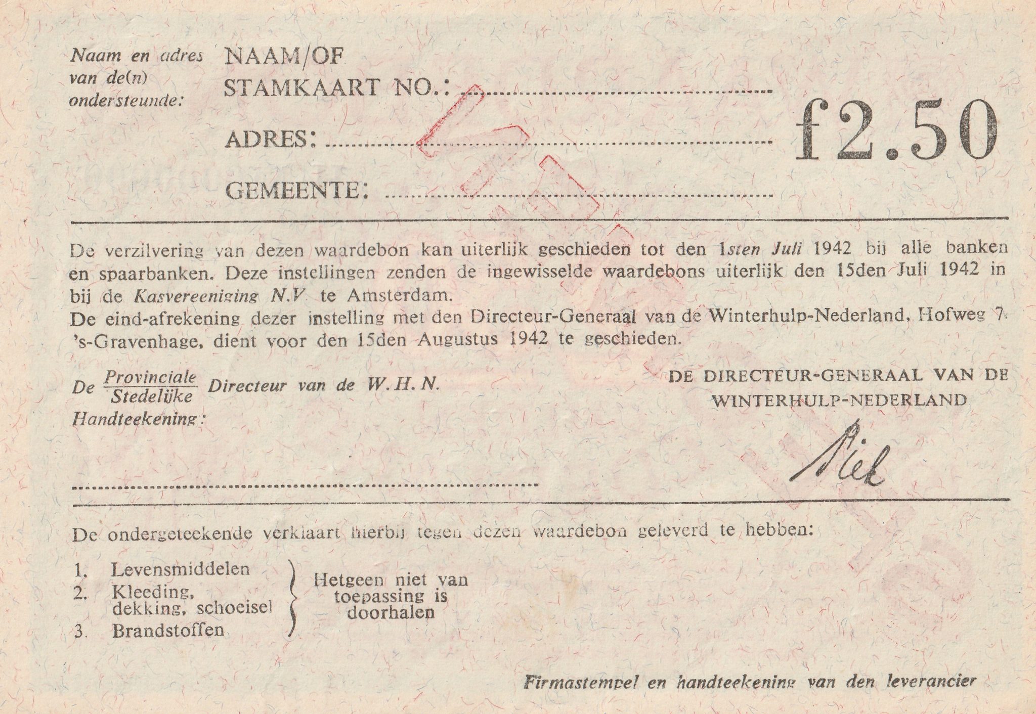 Winterhulp Nederland 1940-1941 (WHN) 2,50 Gulden Waardebon (Specimen) (2) Winterhulp Nederland 1940-1941 (WHN) 2,50 Gulden Waardebon (Specimen)