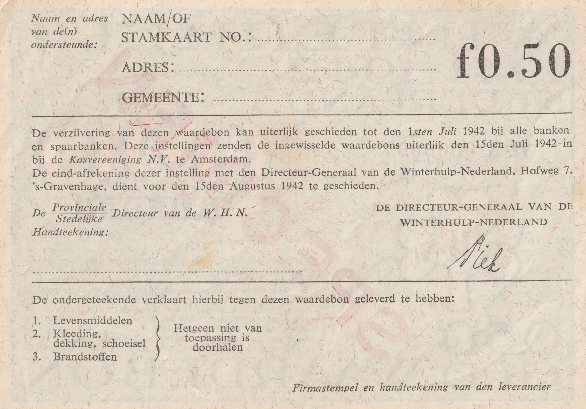 Winterhulp Nederland 1941-1942 (WHN) 0,50 Gulden Waardebon (Specimen) (2) Winterhulp Nederland 1941-1942 (WHN) 0,50 Gulden Waardebon (Specimen)