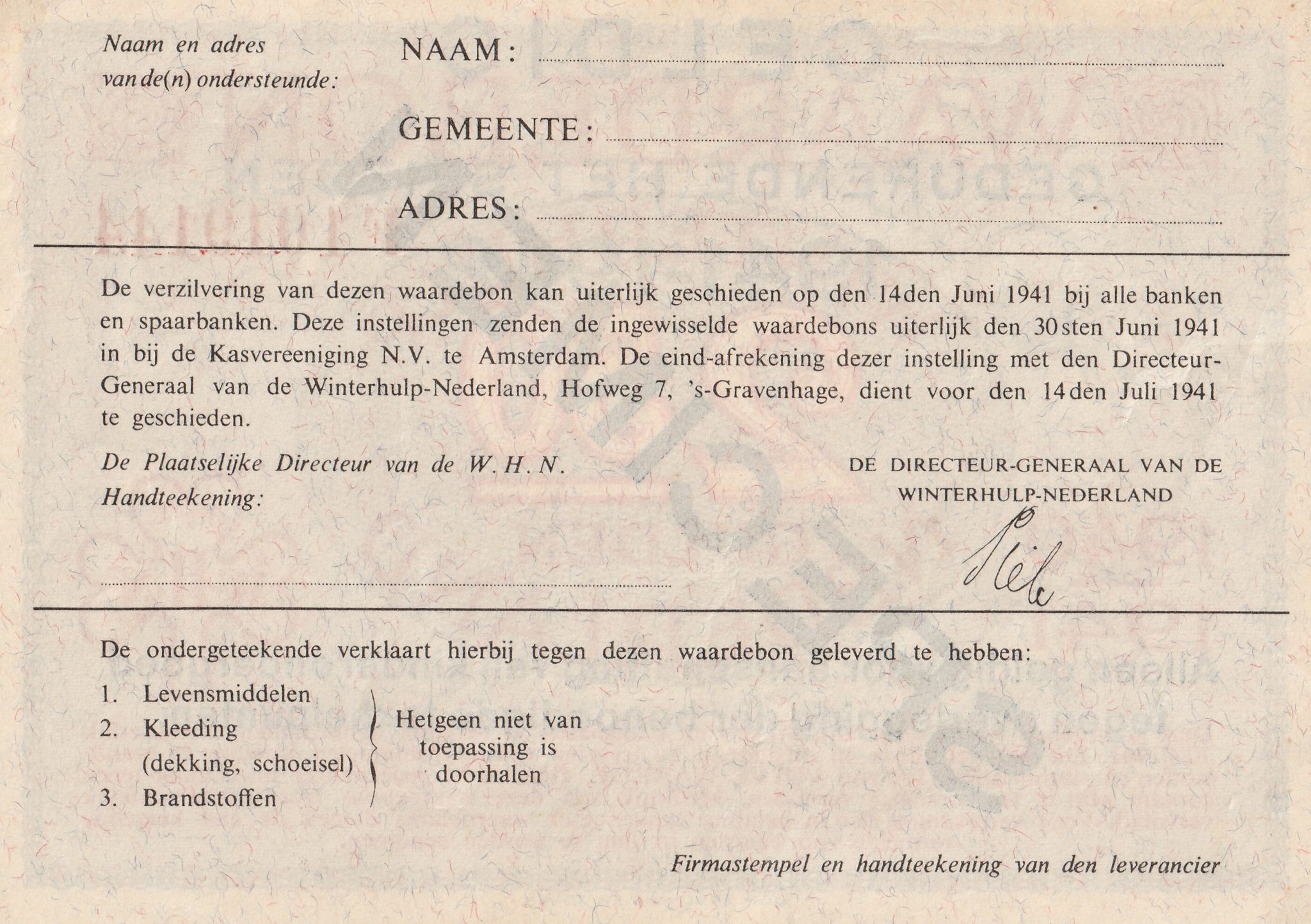 Winterhulp Nederland 1940-1941 (WHN) 2,50 Gulden Waardebon (Specimen) (2) Winterhulp Nederland 1940-1941 (WHN) 2,50 Gulden Waardebon (Specimen)
