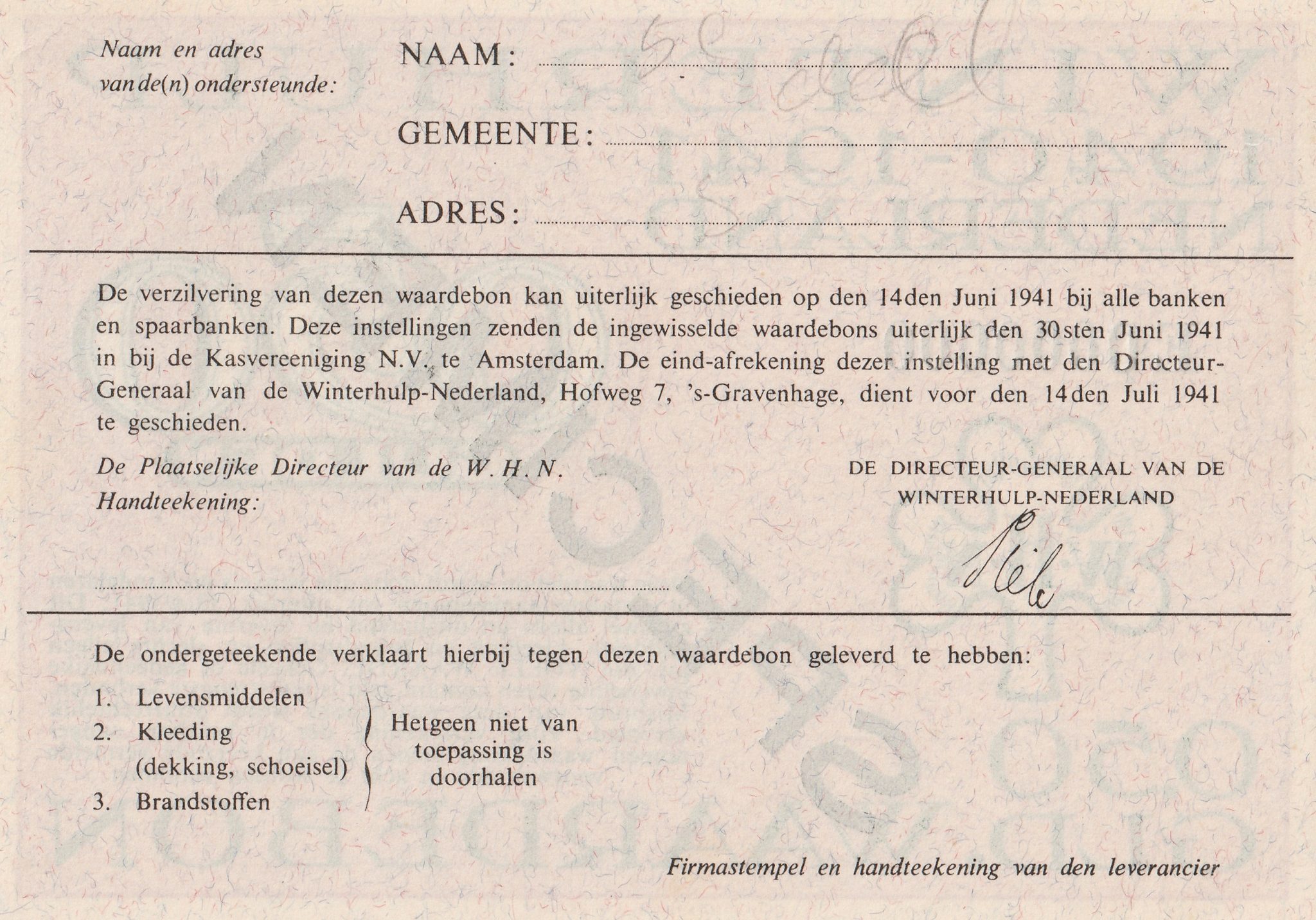 Winterhulp Nederland 1940-1941 (WHN) 0,50 Gulden Waardebon (Specimen) (2) Winterhulp Nederland 1940-1941 (WHN) 0,50 Gulden Waardebon (Specimen)