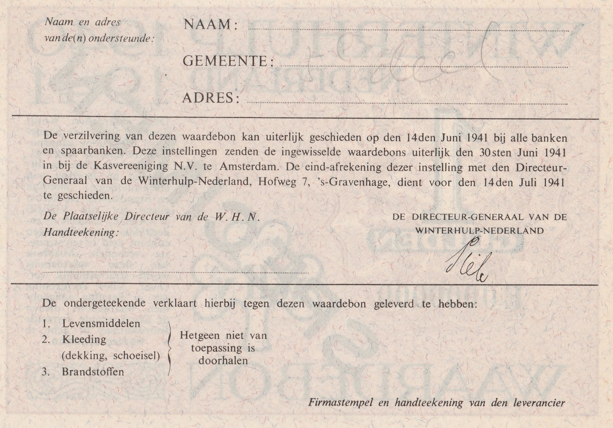 Winterhulp Nederland 1940-1941 (WHN) 1 Gulden Waardebon (Specimen) (2) Winterhulp Nederland 1940-1941 (WHN) 1 Gulden Waardebon (Specimen)