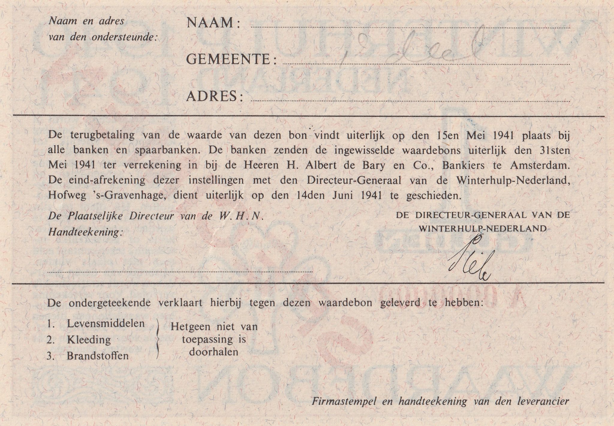 Winterhulp Nederland 1940-1941 (WHN) 1 Gulden Waardebon (Specimen) (2) Winterhulp Nederland 1940-1941 (WHN) 1 Gulden Waardebon (Specimen)