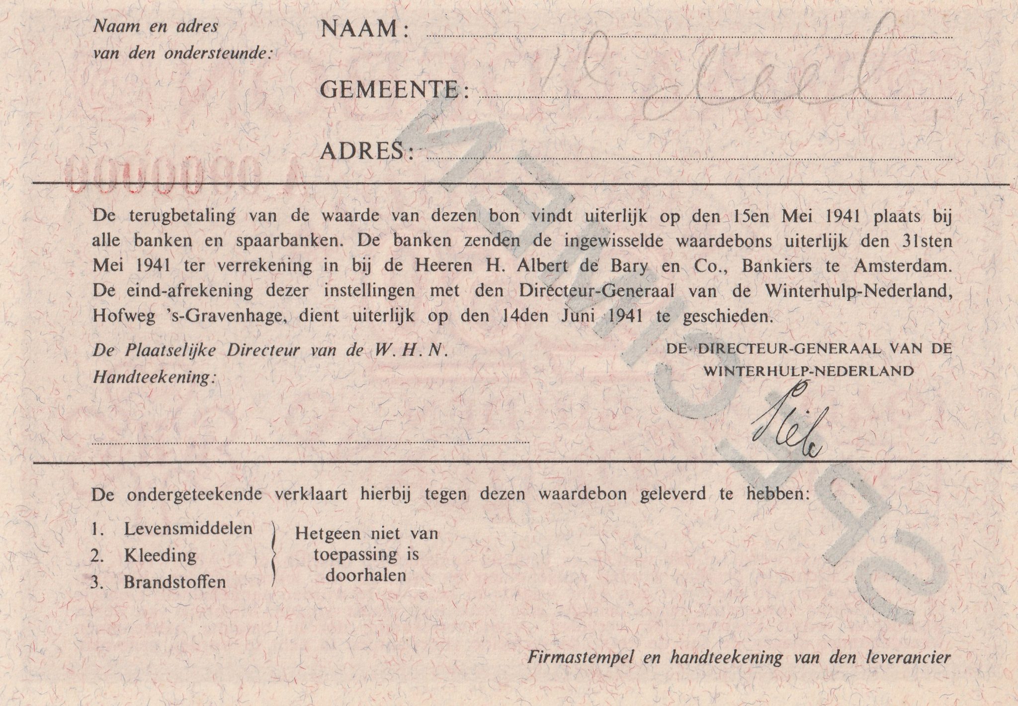 Winterhulp Nederland 1940-1941 (WHN) 2,50 Gulden Waardebon (Specimen) (2) Winterhulp Nederland 1940-1941 (WHN) 2,50 Gulden Waardebon (Specimen)