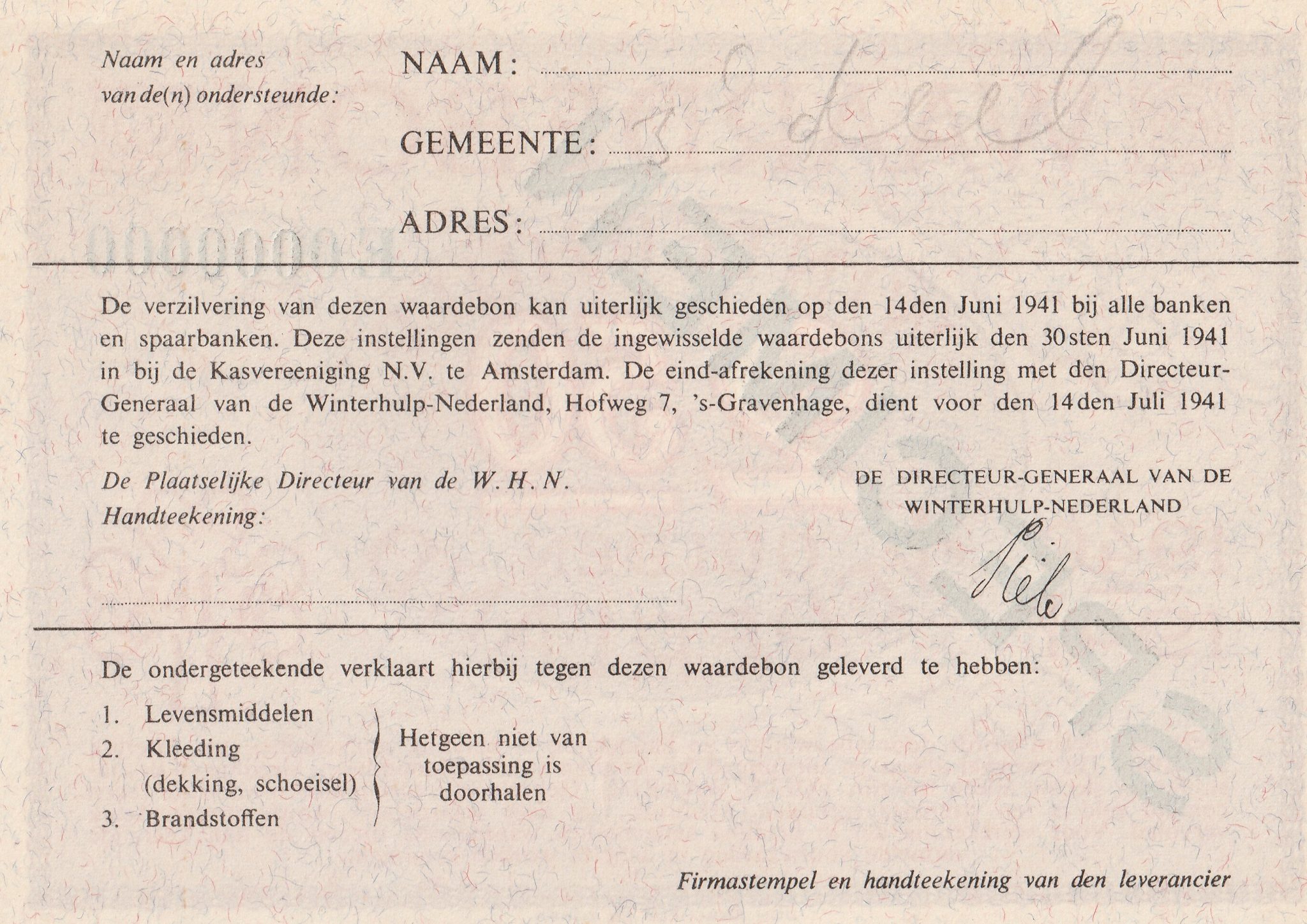 Winterhulp Nederland 1940-1941 (WHN) 2,50 Gulden Waardebon (Specimen) (2) Winterhulp Nederland 1940-1941 (WHN) 2,50 Gulden Waardebon (Specimen)
