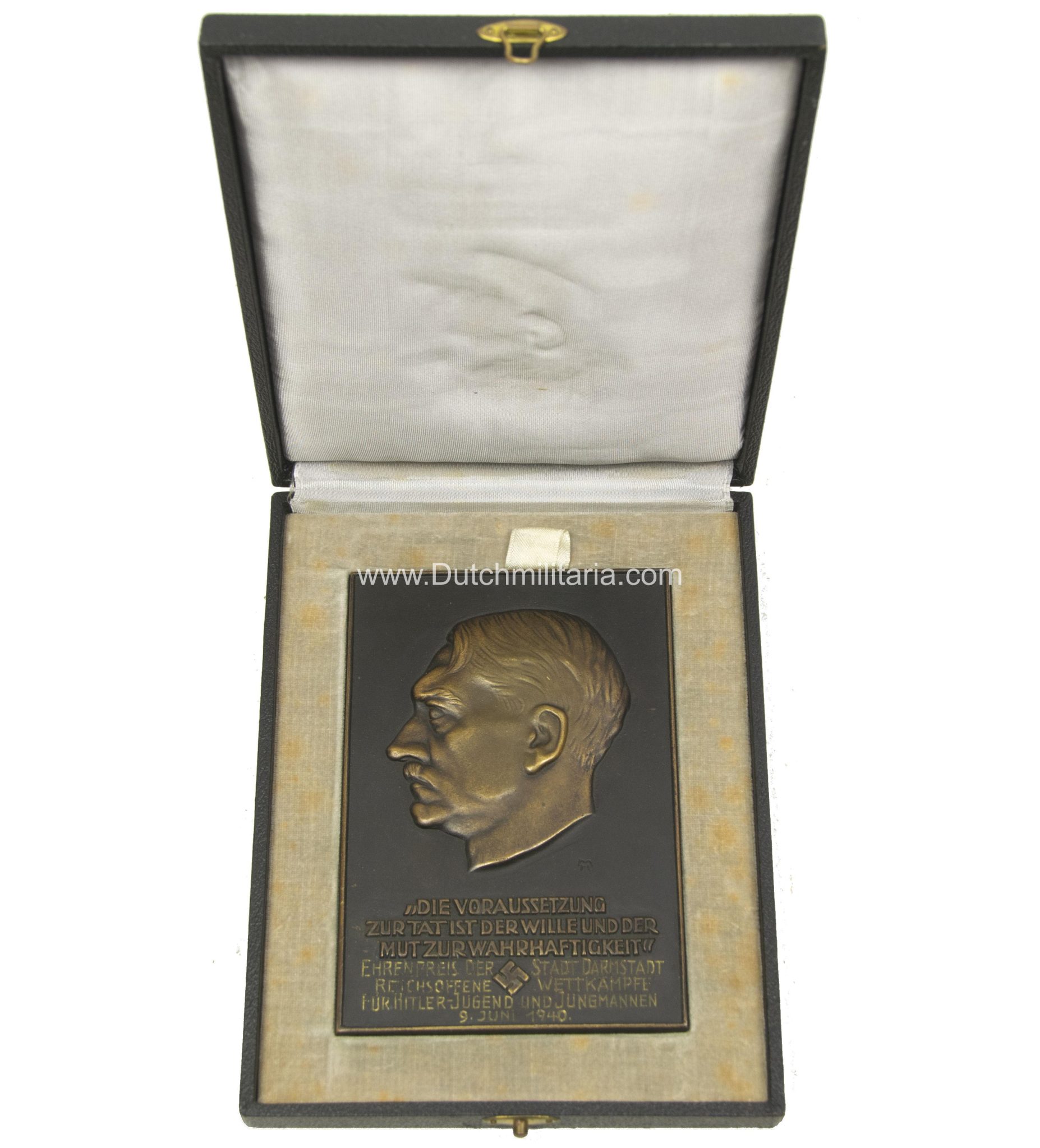 Adolf Hitler plaque + case Ehrenpreis der Stadt Darmstadt Reichsoffene Wettkämpfe für Hitlerjugend und Jungmannen 9. Juni 1940