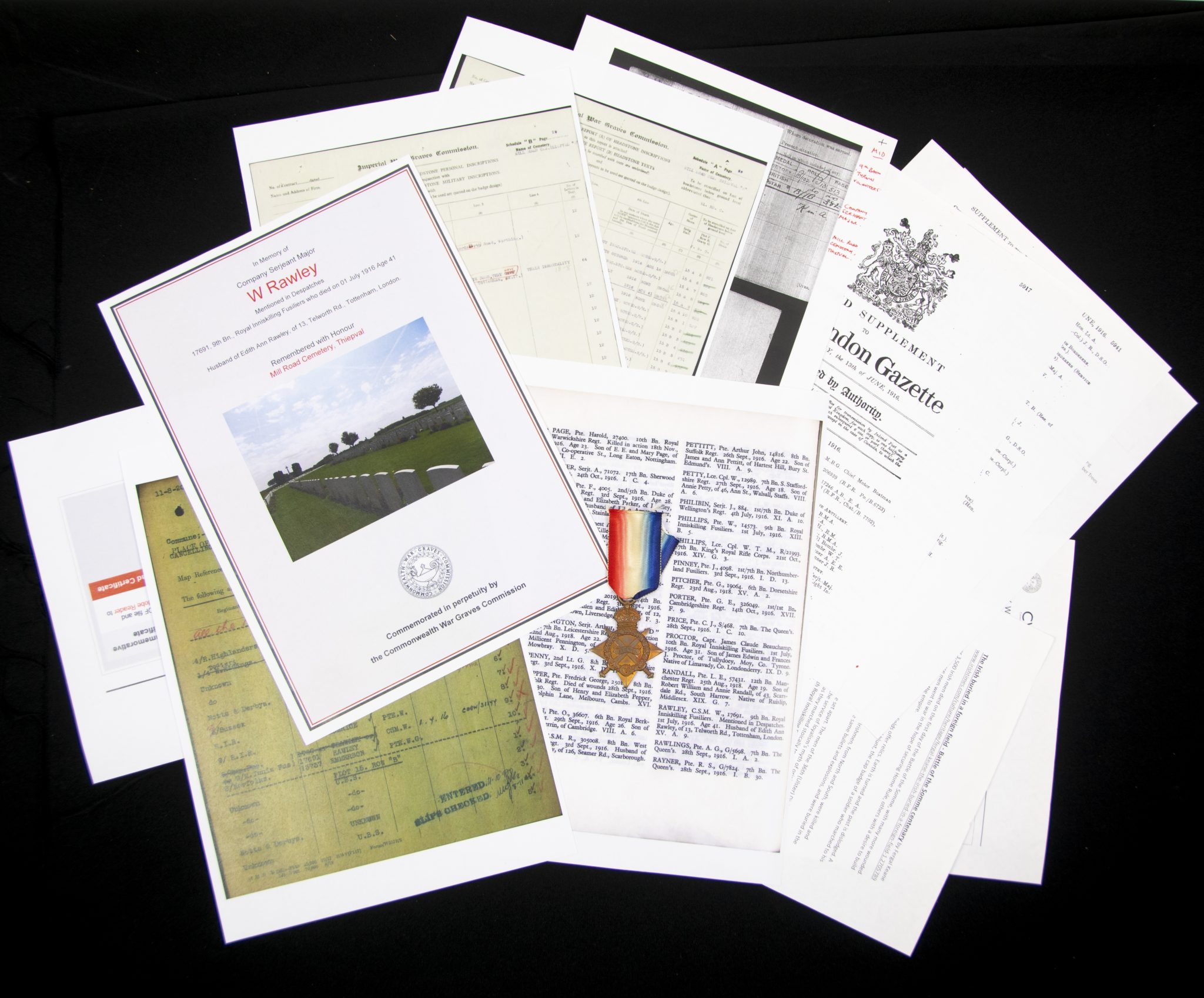 (British Army) First Day of the Somme 1 July 1916 - 1914-15 Star of Company Serjeant Major William Rawley, 17691, 9th Bn., Royal Inniskilling Fusiliers