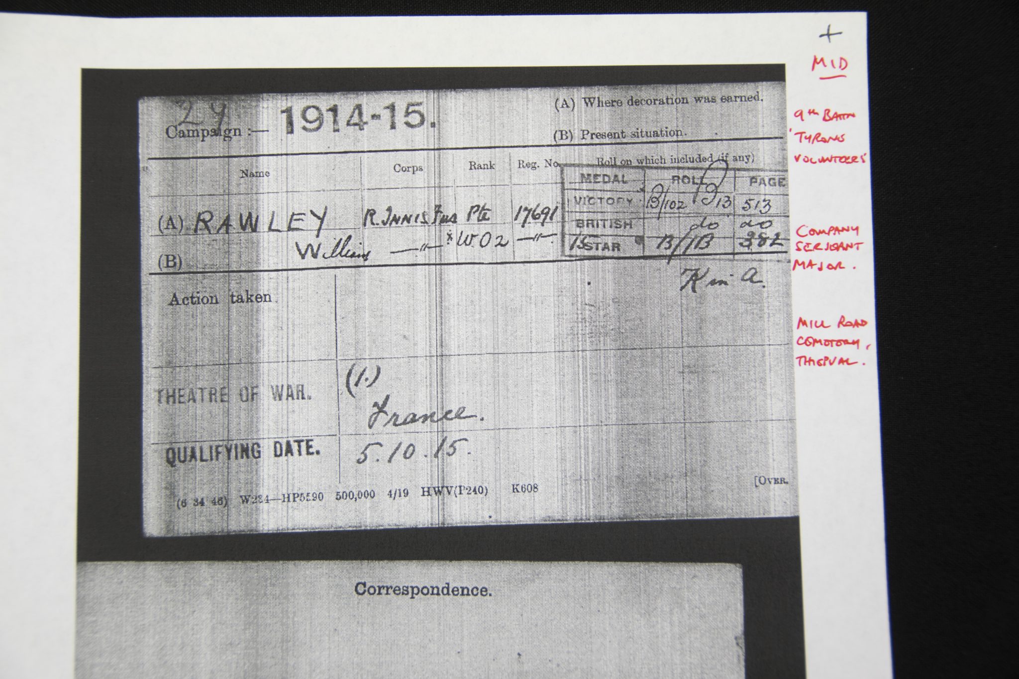 (British Army) First Day of the Somme 1 July 1916 - 1914-15 Star of Company Serjeant Major William Rawley, 17691, 9th Bn., Royal Inniskilling Fusiliers - Image 19