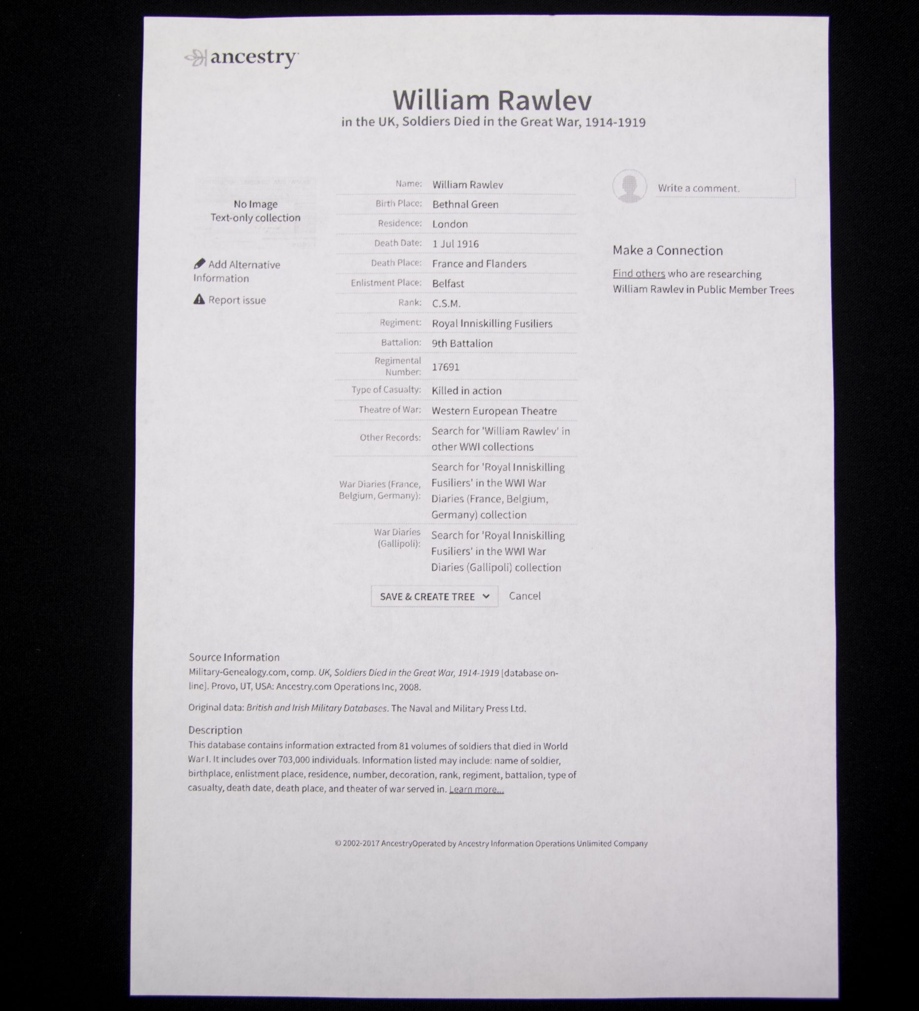 (British Army) First Day of the Somme 1 July 1916 - 1914-15 Star of Company Serjeant Major William Rawley, 17691, 9th Bn., Royal Inniskilling Fusiliers - Image 23