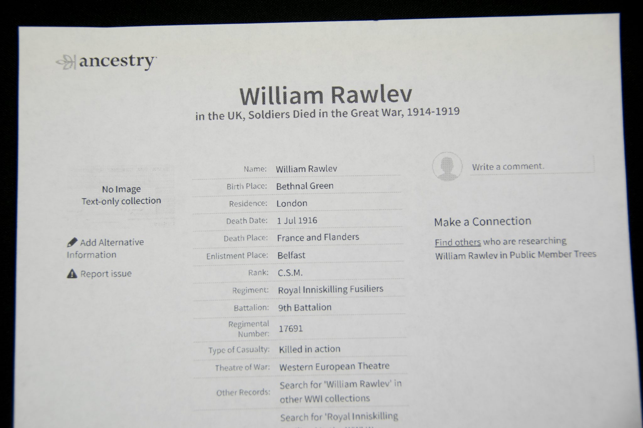 (British Army) First Day of the Somme 1 July 1916 - 1914-15 Star of Company Serjeant Major William Rawley, 17691, 9th Bn., Royal Inniskilling Fusiliers - Image 24