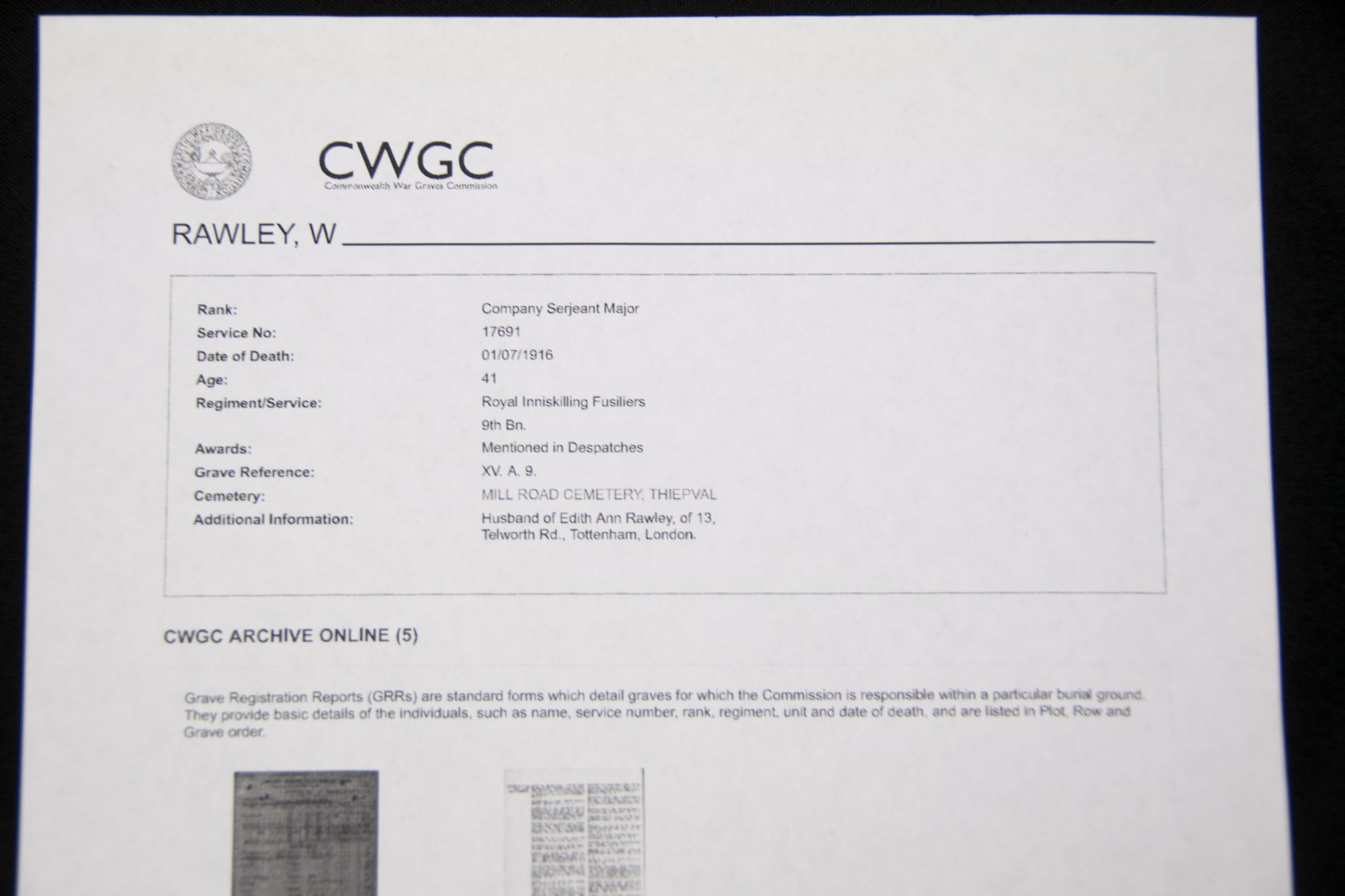 (British Army) First Day of the Somme 1 July 1916 - 1914-15 Star of Company Serjeant Major William Rawley, 17691, 9th Bn., Royal Inniskilling Fusiliers - Image 30