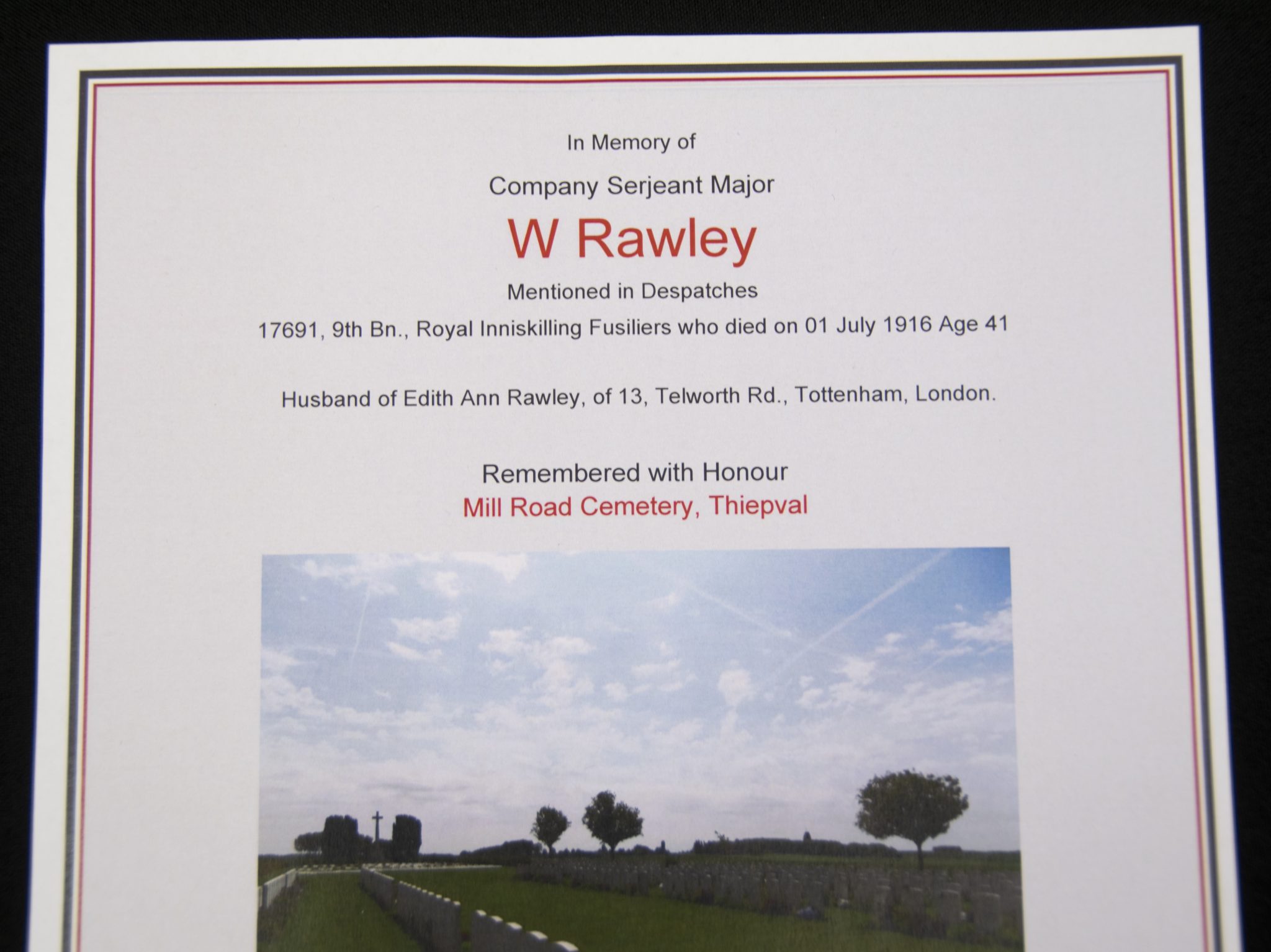 (British Army) First Day of the Somme 1 July 1916 - 1914-15 Star of Company Serjeant Major William Rawley, 17691, 9th Bn., Royal Inniskilling Fusiliers - Image 8