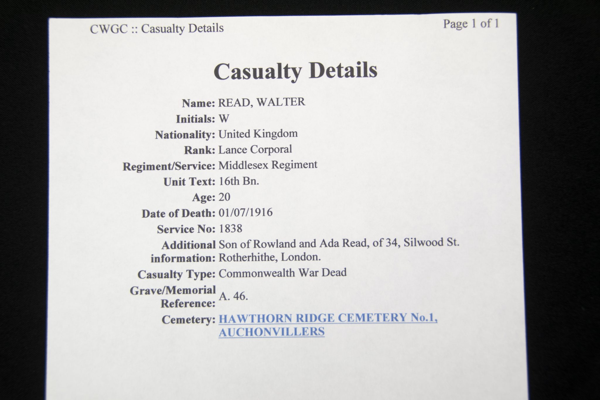 (British Army) First Day of the Somme 1 July 1916 - 1914-15 Star of Lance Corporal Walter Read, 1838, 16th Bn., Middlesex Regiment - Image 13